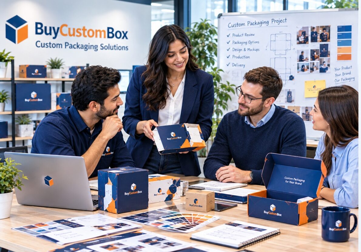 Buy Custom Box team working on packaging