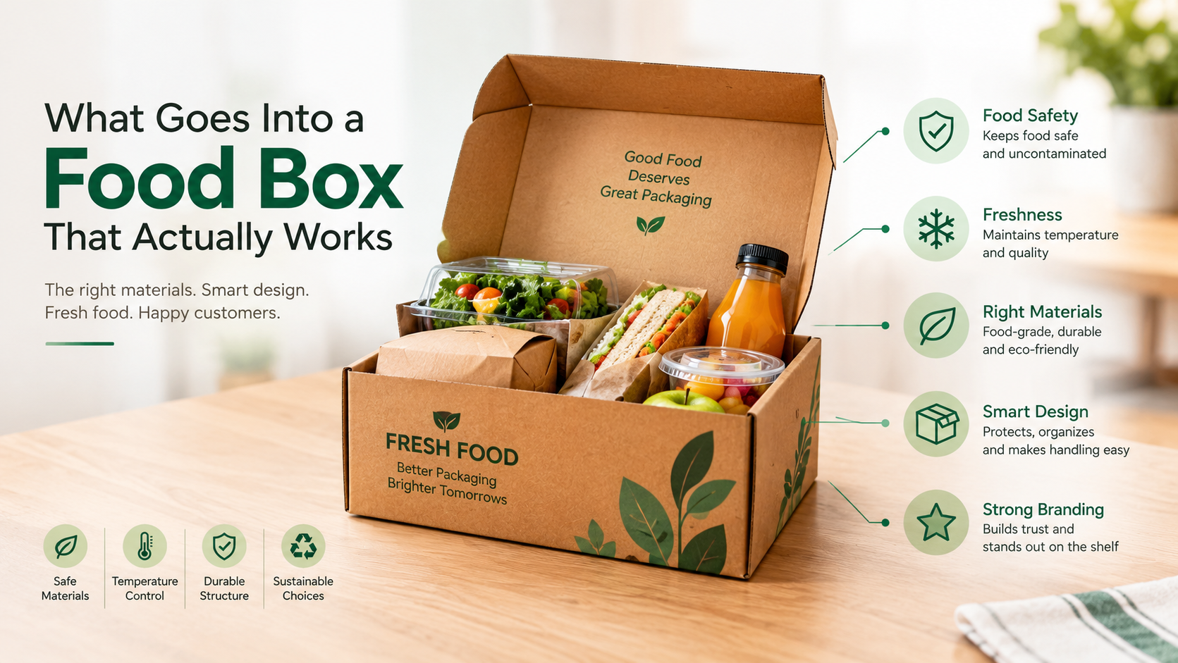 Custom food packaging box designed to protect food, maintain freshness, and showcase brand identity.